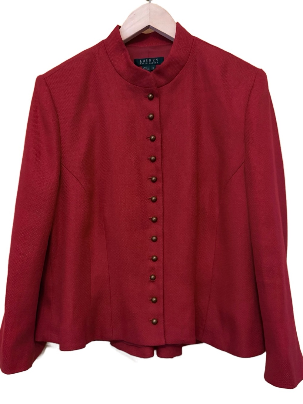 Lauren Ralph Lauren Red Linen Mandarin Collar Jacket — Size 16